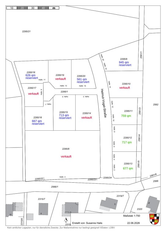 Bauplätze Baugebiet "Am Südhang I", Stand 22.06.2026