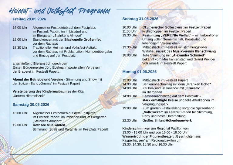 Programm Heimat- und Volksfest 2026